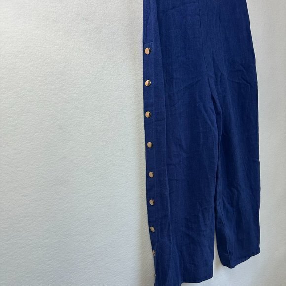 Lulus jumpsuit sz S Lana Strapless Off shoulder ruffle cropped navy blue linen - Picture 3 of 6